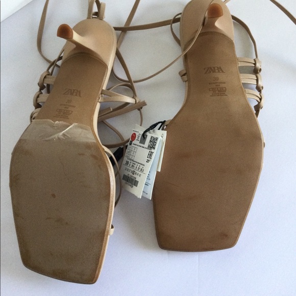 ZARA NEW WOMAN TIED HEEL LEATHER SQUARE SANDALS - Picture 11 of 12